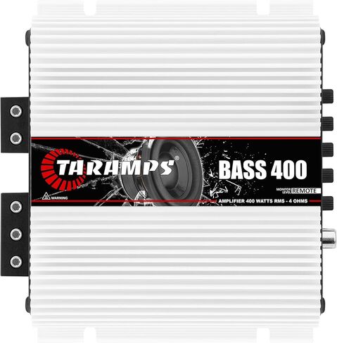 Taramps Bass 400 4 Ohms Monoblock Amplifier 400 Watt Rms قوي، 1 قناة 14.4VDC طاقة الإخراج، نطاق كامل RCA/إدخال عالي المستوى، نظام صوت السيارة in Kuwait