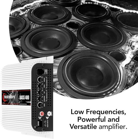 Taramps Bass 400 4 Ohms Monoblock Amplifier 400 Watt Rms قوي، 1 قناة 14.4VDC طاقة الإخراج، نطاق كامل RCA/إدخال عالي المستوى، نظام صوت السيارة in Kuwait