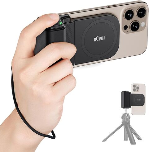 KIWIFOTOS Magnetic Phone Camera Grip for Magsafe Phone Tripod Handle with Bluetooth Remote & Cold Shoe Adapter for iPhone 16 Pro Max Samsung Smartphone Vlog Video Shooting (Black) in Saudi Arabia