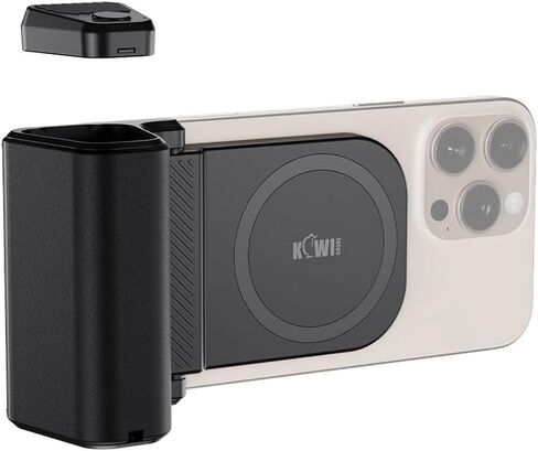 KIWIFOTOS Magnetic Phone Camera Grip for Magsafe Phone Tripod Handle with Bluetooth Remote & Cold Shoe Adapter for iPhone 16 Pro Max Samsung Smartphone Vlog Video Shooting (Black) in Saudi Arabia