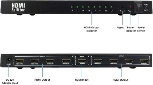 مقسم HDMI 4K 1 في 8 مخرج، 8 منافذ HDMI مقسم يدعم 4K@60 هرتز مكرر/مرآة، تشغيل فيديو ثلاثي الأبعاد لجهاز العرض، HDTV، وحدات التحكم بالألعاب (مدخل واحد إلى 8 مخارج) in Kuwait