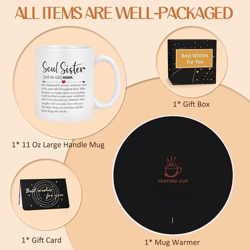 LiqCool Soul Sister Gifts for Women, Soul Sister Coffee Mug Warmer, Friendship Gifts for Women Bestie Friends, for Sister, Cool Sister Gifts for Sisters on Birthday(11 Oz, White) in Saudi Arabia