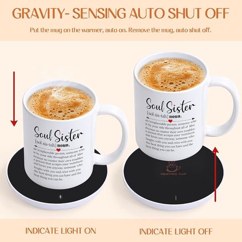 LiqCool Soul Sister Gifts for Women, Soul Sister Coffee Mug Warmer, Friendship Gifts for Women Bestie Friends, for Sister, Cool Sister Gifts for Sisters on Birthday(11 Oz, White) in Saudi Arabia