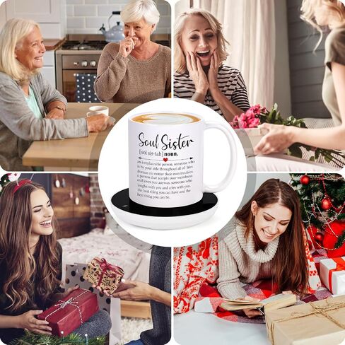 LiqCool Soul Sister Gifts for Women, Soul Sister Coffee Mug Warmer, Friendship Gifts for Women Bestie Friends, for Sister, Cool Sister Gifts for Sisters on Birthday(11 Oz, White) in Saudi Arabia