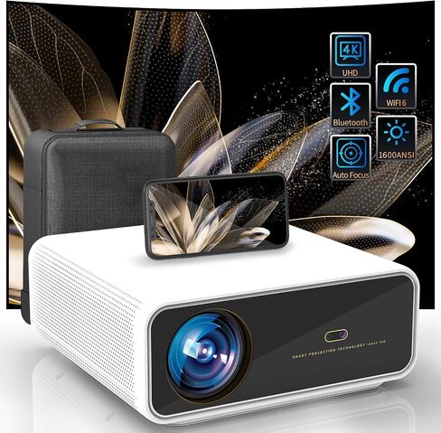 Smart 4K Projector with WIFI and Bluetooth,1600ANSI,Auto Focus & Keystone,DoIby Audio,PPT,Outdoor Movie Home Projector 4k HDR10+30W Speaker,50%Zoom,500''Display,ARC Compatible w/ TV Stick,iOS,Android in Saudi Arabia