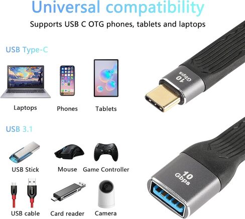 CERRXIAN محول USB C إلى USB بسرعة 10 جيجابت في الثانية، كابل قصير OTG من النوع C مقاس 5 بوصات، كابل USB من النوع A 3.0 أنثى إلى النوع C 3.1 ذكر FPC (OTG) in Saudi Arabia
