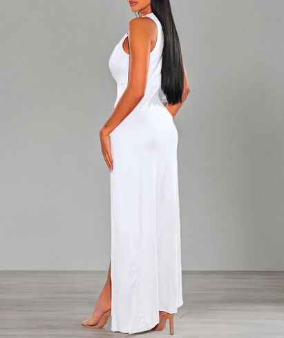 xxxiticat Women's Double Slit Maxi Tank Dress Sleeveless Deep V-Neck Low Cut High Split Cover Up Long Bodycon Wrap Dress in Saudi Arabia