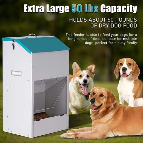 Galvanized Automatic Dog Feeder Large Breed 50 Pounds, Metal Dog Food Gravity Feeder Extra Large Self Feeding Dog Food Dispenser Automatic Pet Feeder, for Indoor or Outdoor Use in Saudi Arabia