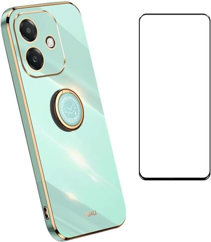 Compatible with Oppo A40 4G Case Slim Soft Cover with Screen Protector,TPU Bumper with Kickstand Ring Holder Protective Cover,Black in Saudi Arabia
