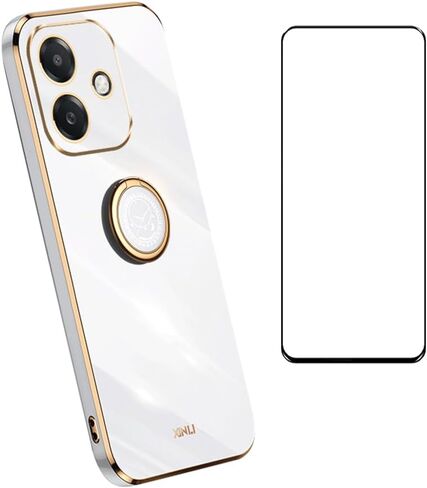 Compatible with Oppo A40 4G Case Slim Soft Cover with Screen Protector,TPU Bumper with Kickstand Ring Holder Protective Cover,Black in Saudi Arabia