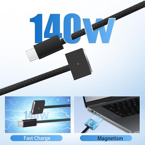 Braided 140W USB-C to Magnetic 3 Power Cable, Compatible with MacBook Pro M1/M2/M3 Pro/Max 14"/16" 2021/2022/2023 & MacBook Air 13.6"/15.3" M2/M3 2022/2023/2024-6.6ft (Space Black) in Saudi Arabia