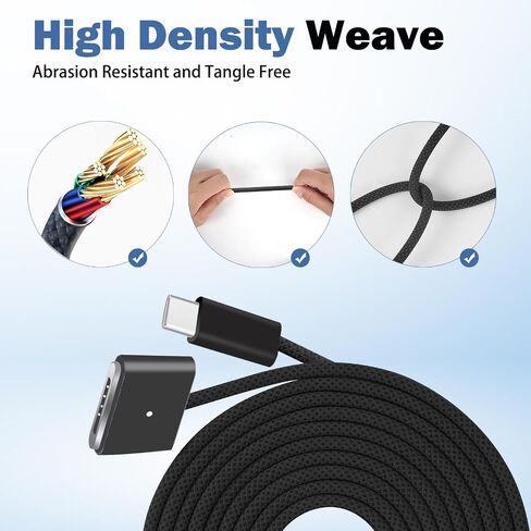 Braided 140W USB-C to Magnetic 3 Power Cable, Compatible with MacBook Pro M1/M2/M3 Pro/Max 14"/16" 2021/2022/2023 & MacBook Air 13.6"/15.3" M2/M3 2022/2023/2024-6.6ft (Space Black) in Saudi Arabia