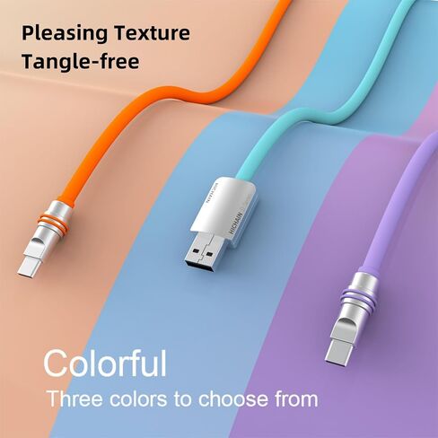 Hichain USB A to USB C Charger Cable Orange Purple 4ft, 100W Type C Fast Charging Cord Silicone USB C Chubby Cable Data Sync for Phone Samsung Galaxy Pixel PS5 WH-ACO4+ACP4 in Saudi Arabia