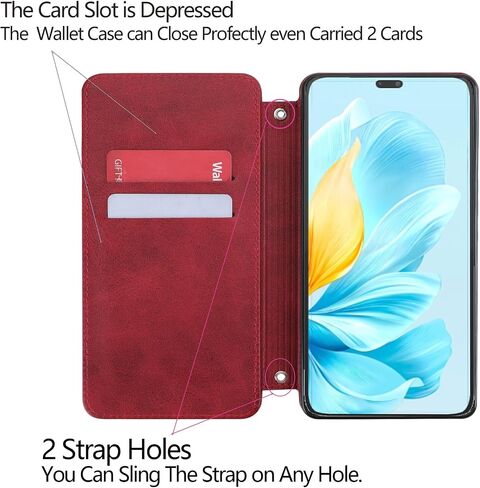 for Honor 200 Lite Leather Case Stand Fuction Wallet Bag with Card Slots Protective （with Hand Strap Black in Saudi Arabia