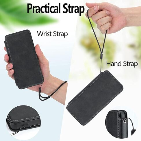 for Honor 200 Lite Leather Case Stand Fuction Wallet Bag with Card Slots Protective （with Hand Strap Black in Saudi Arabia