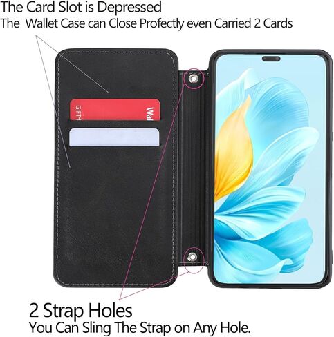 for Honor 200 Lite Leather Case Stand Fuction Wallet Bag with Card Slots Protective （with Hand Strap Black in Saudi Arabia