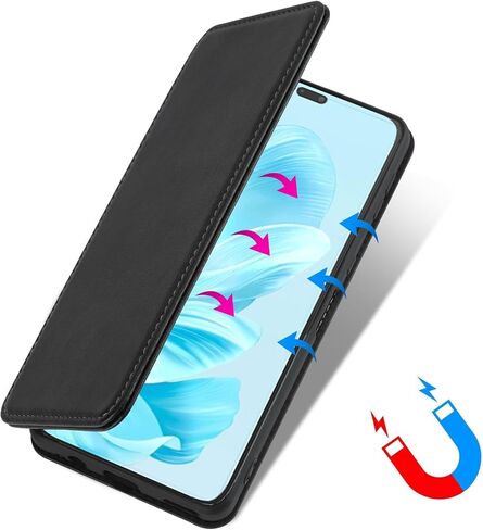 for Honor 200 Lite Leather Case Stand Fuction Wallet Bag with Card Slots Protective （with Hand Strap Black in Saudi Arabia