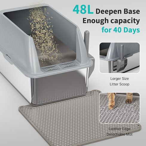 16" Stainless Steel Cat Litter Box with Lid, XL Stainless Steel Litter Box for Cats, Extra Deep Metal Litter Box, Odor-Urine-Proof, Non-Sticky, Easy Rinse Cleaning (Grey, X-Large) in Saudi Arabia