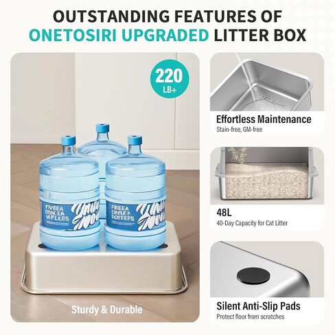 16" Stainless Steel Cat Litter Box with Lid, XL Stainless Steel Litter Box for Cats, Extra Deep Metal Litter Box, Odor-Urine-Proof, Non-Sticky, Easy Rinse Cleaning (Grey, X-Large) in Saudi Arabia