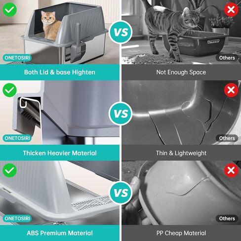 16" Stainless Steel Cat Litter Box with Lid, XL Stainless Steel Litter Box for Cats, Extra Deep Metal Litter Box, Odor-Urine-Proof, Non-Sticky, Easy Rinse Cleaning (Grey, X-Large) in Saudi Arabia