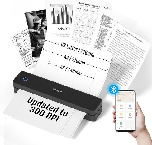 HPRT MT610 Pro Portable Printer Wireless for Travel, Support 8.5x11 US Letter&A4 Thermal Paper, Bluetooth Thermal Printer, Compatible with Android and iOS Phone & Laptop, Inkless Printer, White in Kuwait