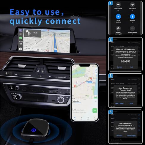 Wireless CarPlay Adapter for iPhone, Converts Wired to Wireless CarPlay Dongle 2024 Upgrade Plug & Play with Extension Cable，Auto Connect，fit for Cars from 2017 & iOS 10+（Black） in Saudi Arabia