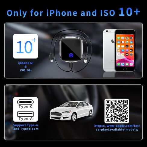 Wireless CarPlay Adapter for iPhone, Converts Wired to Wireless CarPlay Dongle 2024 Upgrade Plug & Play with Extension Cable，Auto Connect，fit for Cars from 2017 & iOS 10+（Black） in Saudi Arabia