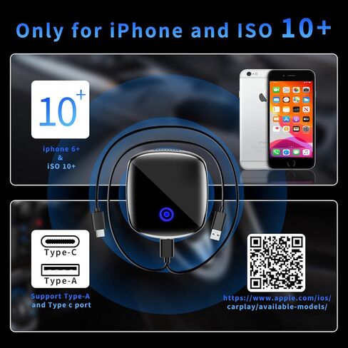 Wireless CarPlay Adapter for iPhone, Converts Wired to Wireless CarPlay Dongle 2024 Upgrade Plug & Play with Extension Cable，Auto Connect，fit for Cars from 2017 & iOS 10+（Black） in Saudi Arabia