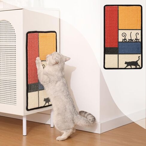 Sisal Cat Scratcher Post Mat (Use on Wall, Couch and Carpet), Shedding-Resistant Scratching Surface - 21.7x13 with Adhesives, Pads and Twist Pins (Cat in a Pink Room) in Saudi Arabia