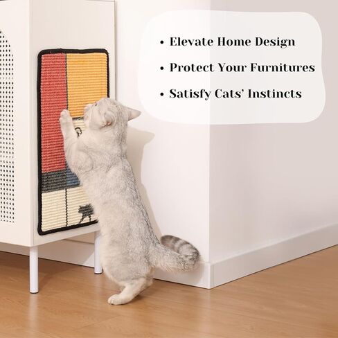 Sisal Cat Scratcher Post Mat (Use on Wall, Couch and Carpet), Shedding-Resistant Scratching Surface - 21.7x13 with Adhesives, Pads and Twist Pins (Cat in a Pink Room) in Saudi Arabia