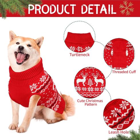 Rypet Dog Christmas Sweater for Large Dogs Warm Soft Christmas Dog Outfits Dog Holiday Sweater Firm Durable Pet Turtleneck Knitwear Dog Sweater Dog Winter Coat for Females and Males （XXL） in Kuwait