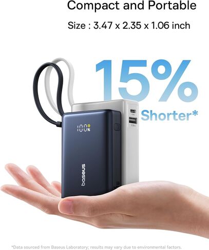Baseus Power Bank, Picogo 10000mAh 45W 3-Output Portable Charger with Built-in USB-C Cable, PPS/PD QC Fast Charging External Battery Pack for iPhone 16/15/14/13 Series, Samsung, MacBook Pro, iPad in Saudi Arabia