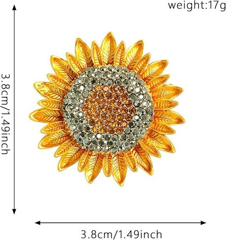 Yellow Flower Rhinestone Sunflower Brooch Enamel Crystal Plant Brooch Pin, Charm Sun Flower Coat Brooch for Women in Kuwait