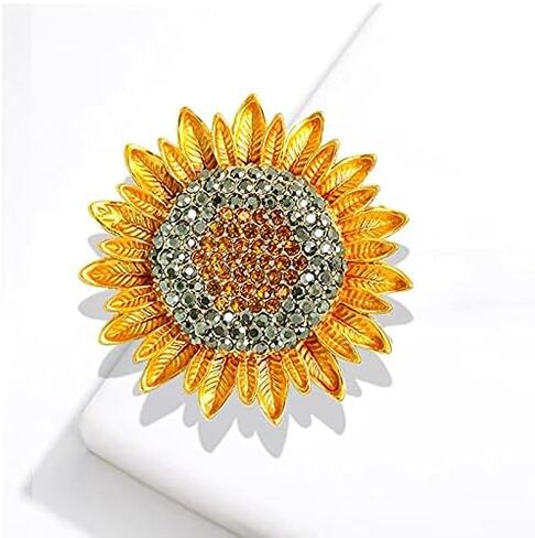 Yellow Flower Rhinestone Sunflower Brooch Enamel Crystal Plant Brooch Pin, Charm Sun Flower Coat Brooch for Women in Kuwait