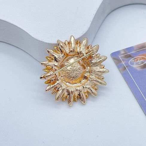 Yellow Flower Rhinestone Sunflower Brooch Enamel Crystal Plant Brooch Pin, Charm Sun Flower Coat Brooch for Women in Kuwait