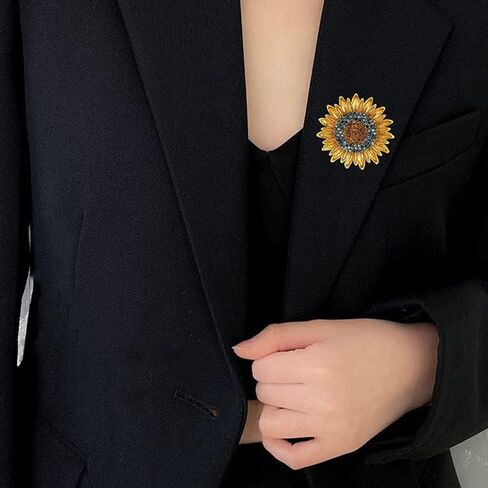 Yellow Flower Rhinestone Sunflower Brooch Enamel Crystal Plant Brooch Pin, Charm Sun Flower Coat Brooch for Women in Kuwait