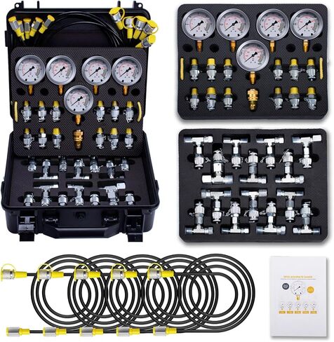 مجموعة اختبار الضغط الهيدروليكي - تتضمن 4 مقاييس اختبار هيدروليكية، و9 وصلات اختبار، وموصل سريع للكارتر، و3 خراطيم اختبار، وغلاف من الألومنيوم عالي الجودة in Kuwait