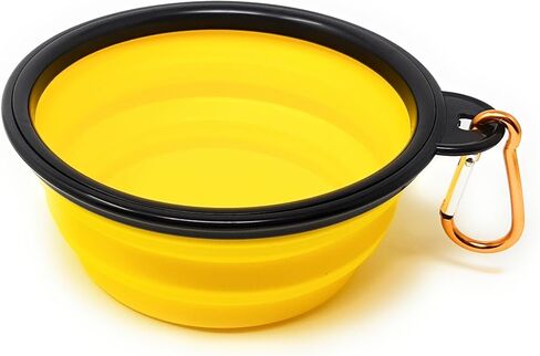 Set of 2 Collapsible Pet Bowls Small + Large with Carabiner Clips | BPA Free Food Grade Silicon 2 Pc Dog and Cat Expandable Travel Bowls | Bright Yellow, Pink and Black Pop Out Dog Bowls in Saudi Arabia