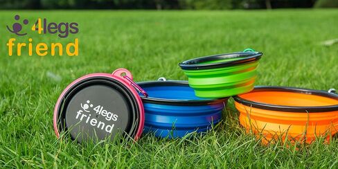 Set of 2 Collapsible Pet Bowls Small + Large with Carabiner Clips | BPA Free Food Grade Silicon 2 Pc Dog and Cat Expandable Travel Bowls | Bright Yellow, Pink and Black Pop Out Dog Bowls in Saudi Arabia