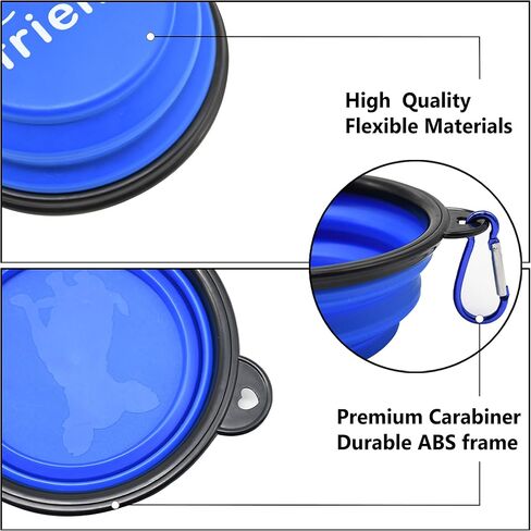 Set of 2 Collapsible Pet Bowls Small + Large with Carabiner Clips | BPA Free Food Grade Silicon 2 Pc Dog and Cat Expandable Travel Bowls | Bright Yellow, Pink and Black Pop Out Dog Bowls in Kuwait