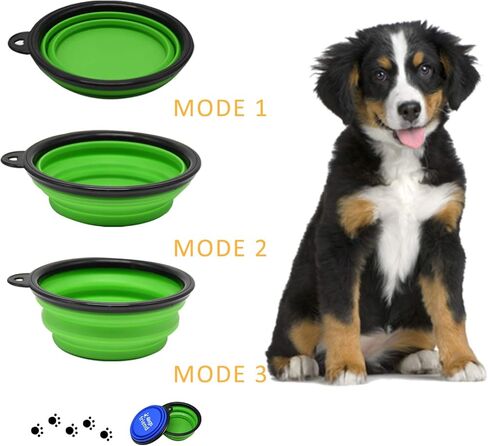 Set of 2 Collapsible Pet Bowls Small + Large with Carabiner Clips | BPA Free Food Grade Silicon 2 Pc Dog and Cat Expandable Travel Bowls | Bright Yellow, Pink and Black Pop Out Dog Bowls in Kuwait