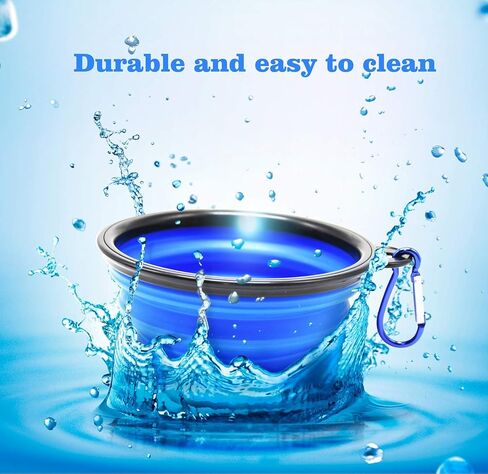 Set of 2 Collapsible Pet Bowls Small + Large with Carabiner Clips | BPA Free Food Grade Silicon 2 Pc Dog and Cat Expandable Travel Bowls | Bright Yellow, Pink and Black Pop Out Dog Bowls in Kuwait