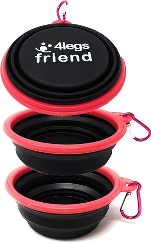 Set of 2 Collapsible Pet Bowls Small + Large with Carabiner Clips | BPA Free Food Grade Silicon 2 Pc Dog and Cat Expandable Travel Bowls | Bright Yellow, Pink and Black Pop Out Dog Bowls in Saudi Arabia