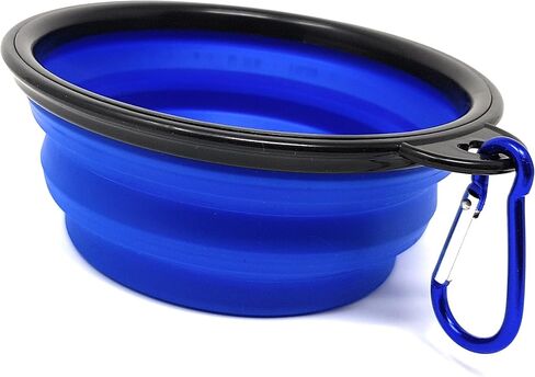 Set of 2 Collapsible Pet Bowls Small + Large with Carabiner Clips | BPA Free Food Grade Silicon 2 Pc Dog and Cat Expandable Travel Bowls | Bright Yellow, Pink and Black Pop Out Dog Bowls in Kuwait