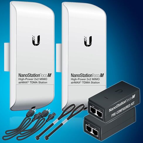 جسر لاسلكي LOCOM5 حزمة مبرمجة مسبقًا مكونة من 2 Ubiquiti Nanostation LOCO M5، جسر واي فاي خارجي من نقطة إلى نقطة، توصيل وتشغيل، 5 جيجا هرتز، 150+Mbps، 15+كم جسر لاسلكي لشبكة النطاق. in Saudi Arabia