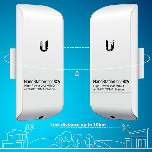 جسر لاسلكي LOCOM5 حزمة مبرمجة مسبقًا مكونة من 2 Ubiquiti Nanostation LOCO M5، جسر واي فاي خارجي من نقطة إلى نقطة، توصيل وتشغيل، 5 جيجا هرتز، 150+Mbps، 15+كم جسر لاسلكي لشبكة النطاق. in Saudi Arabia