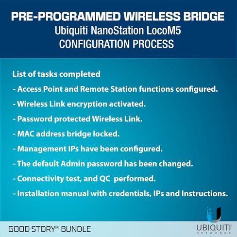 جسر لاسلكي LOCOM5 حزمة مبرمجة مسبقًا مكونة من 2 Ubiquiti Nanostation LOCO M5، جسر واي فاي خارجي من نقطة إلى نقطة، توصيل وتشغيل، 5 جيجا هرتز، 150+Mbps، 15+كم جسر لاسلكي لشبكة النطاق. in Saudi Arabia