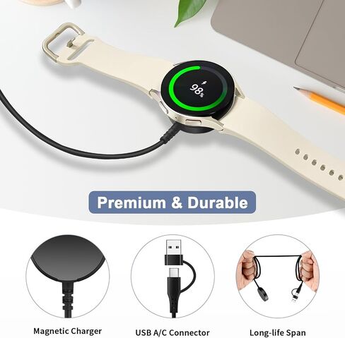 شاحن USB C/A مطور 2 في 1 لساعة Samsung Galaxy Watch 7/6/6 Classic/5/5 Pro/4/4 Classic/3/Active 2/Active 1/Ultra/Fe، شاحن ساعة Galaxy سريع الشحن لهاتف Samsung Galaxy ساعة، 3.4 قدم، 1 حزمة in Saudi Arabia