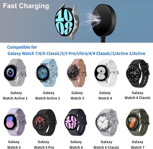 شاحن USB C/A مطور 2 في 1 لساعة Samsung Galaxy Watch 7/6/6 Classic/5/5 Pro/4/4 Classic/3/Active 2/Active 1/Ultra/Fe، شاحن ساعة Galaxy سريع الشحن لهاتف Samsung Galaxy ساعة، 3.4 قدم، 1 حزمة in Saudi Arabia
