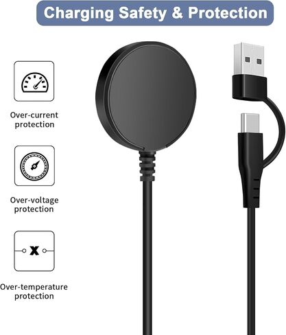 شاحن USB C/A مطور 2 في 1 لساعة Samsung Galaxy Watch 7/6/6 Classic/5/5 Pro/4/4 Classic/3/Active 2/Active 1/Ultra/Fe، شاحن ساعة Galaxy سريع الشحن لهاتف Samsung Galaxy ساعة، 3.4 قدم، 1 حزمة in Saudi Arabia